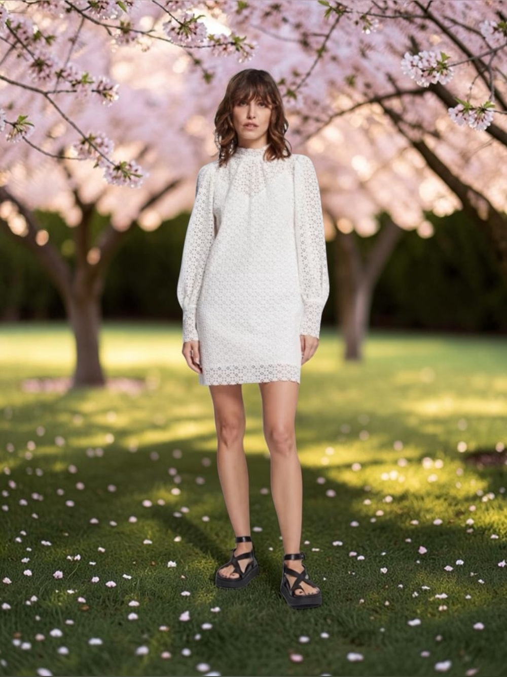 & Other Stories Scalloped Long Sleeve Lace Mini Dress NWT